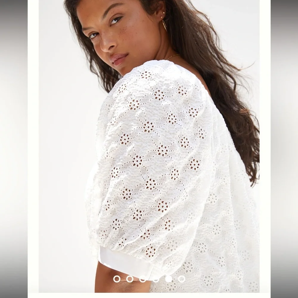 Anthropologie White Maeve‎ Puff Sleeve Eyelet Mini Dress Size S